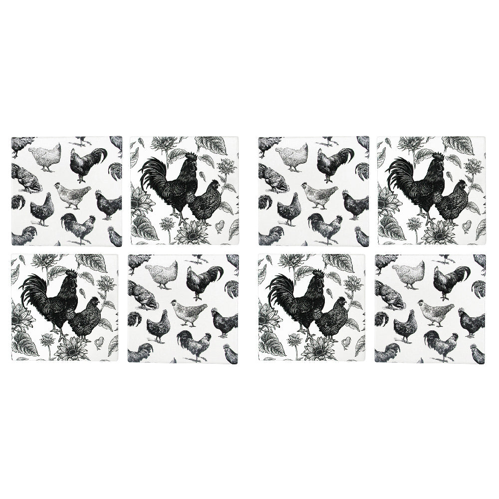 LVD 4pc LVD Ceramic Coasters Roosters Mat/Pad Home/Kitchen Decor 9.5cm Square (2 Pack)