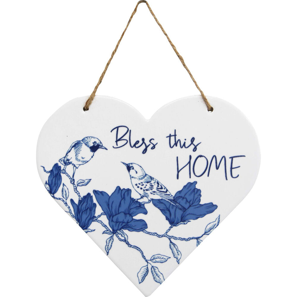 LVD Ceramic Heart Bless Home Hanging Decorative Sign 22x19.5cm Blue/White (2 Pack) — image 2