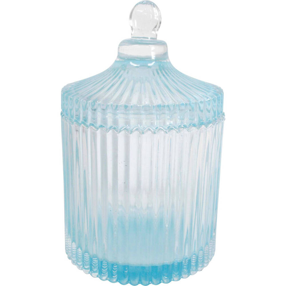LVD Glass Trinket Box Storage Home Tabletop Decor Display Round 16cm Theo Sky