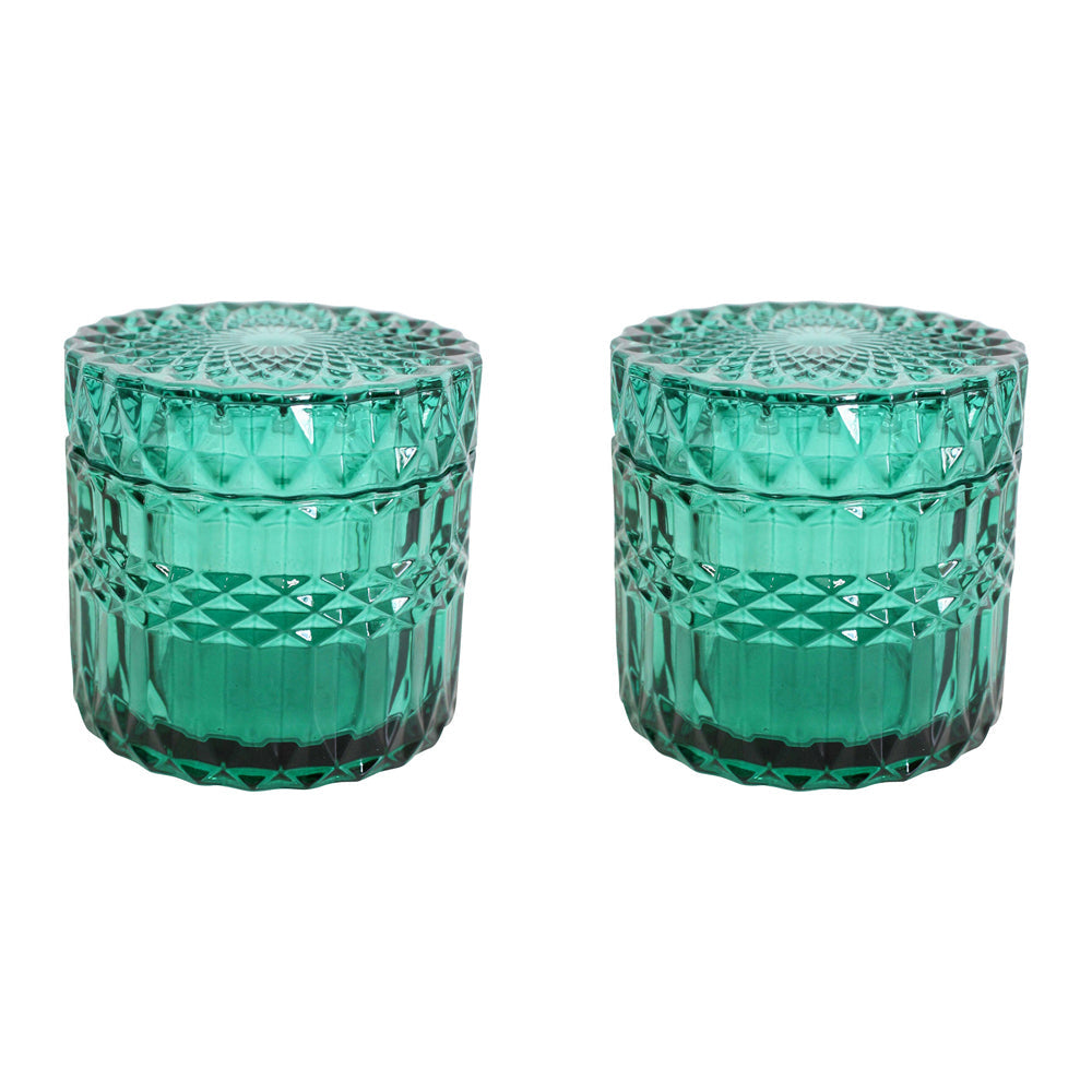 LVD Glass Trinket Box Storage Home Tabletop Decor Round Vers Small 9cm Azure (2 Pack)