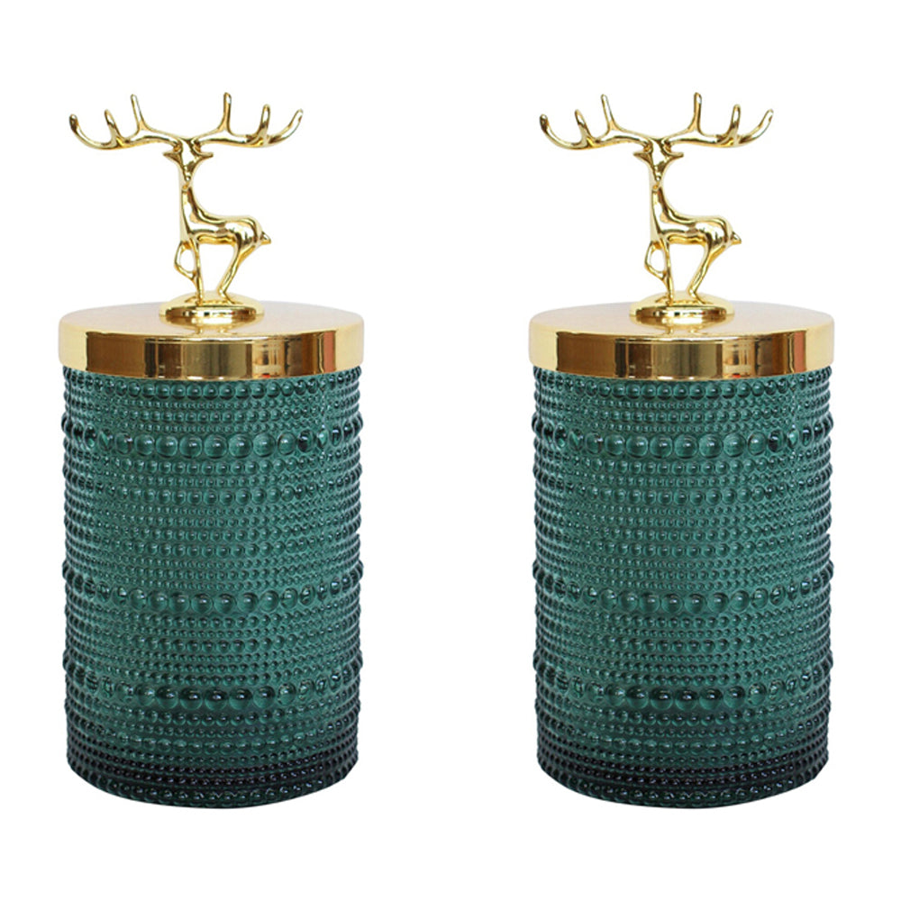 LVD Glass Reindeer Trinket Box Storage Home/Room Tabletop Decor 18cm Jungle (2 Pack)