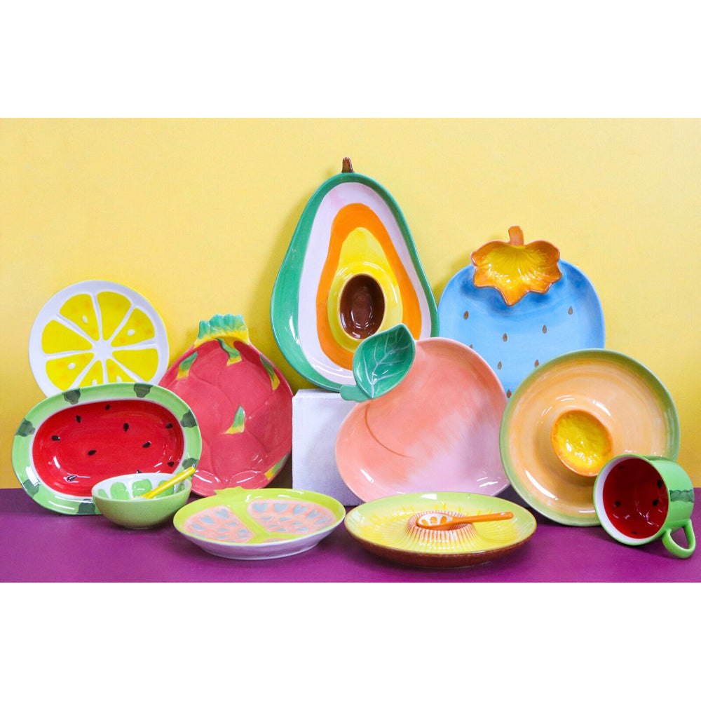 LVD Watermelon Ceramic 24cm Plate Snack Serving Dish Large (2 Pack)