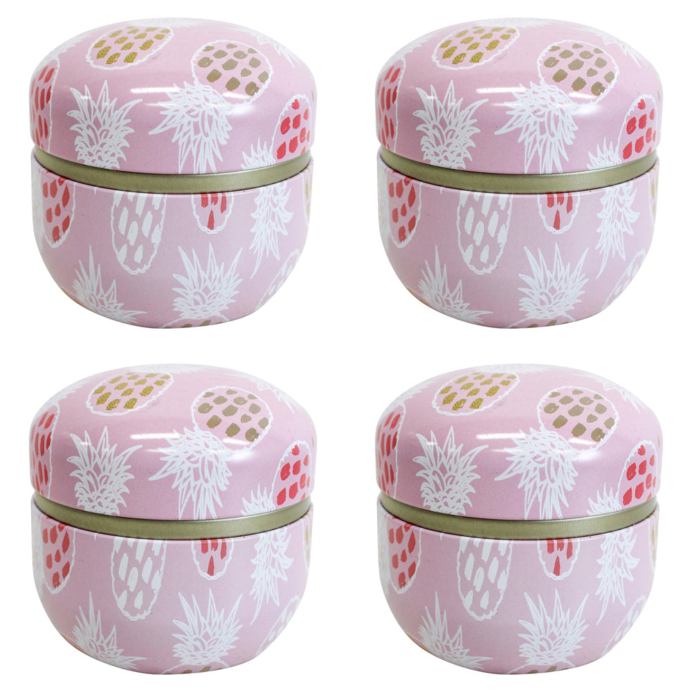 LVD Pink Blossom 8.5cm Metal Tin Bedroom Decorative Jewellery Trinket/Canister (4 Pack)