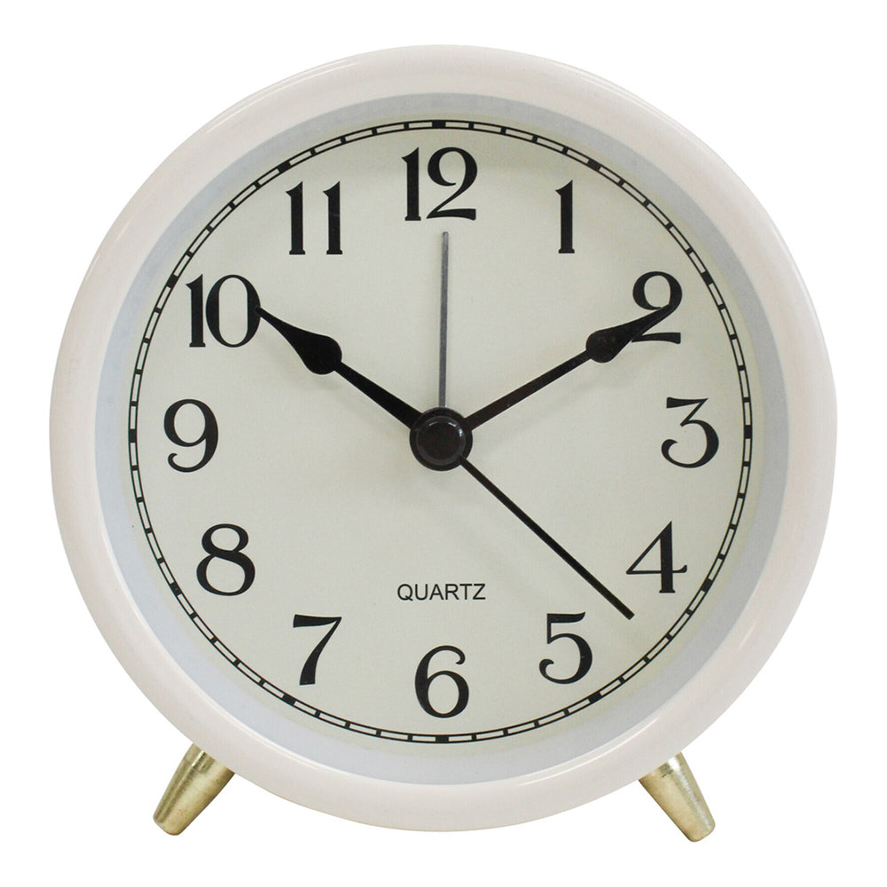 LVD Round Metal Glass Raye 10.5cm Alarm Clock Bedside Analogue Home Desk Decor Ivory