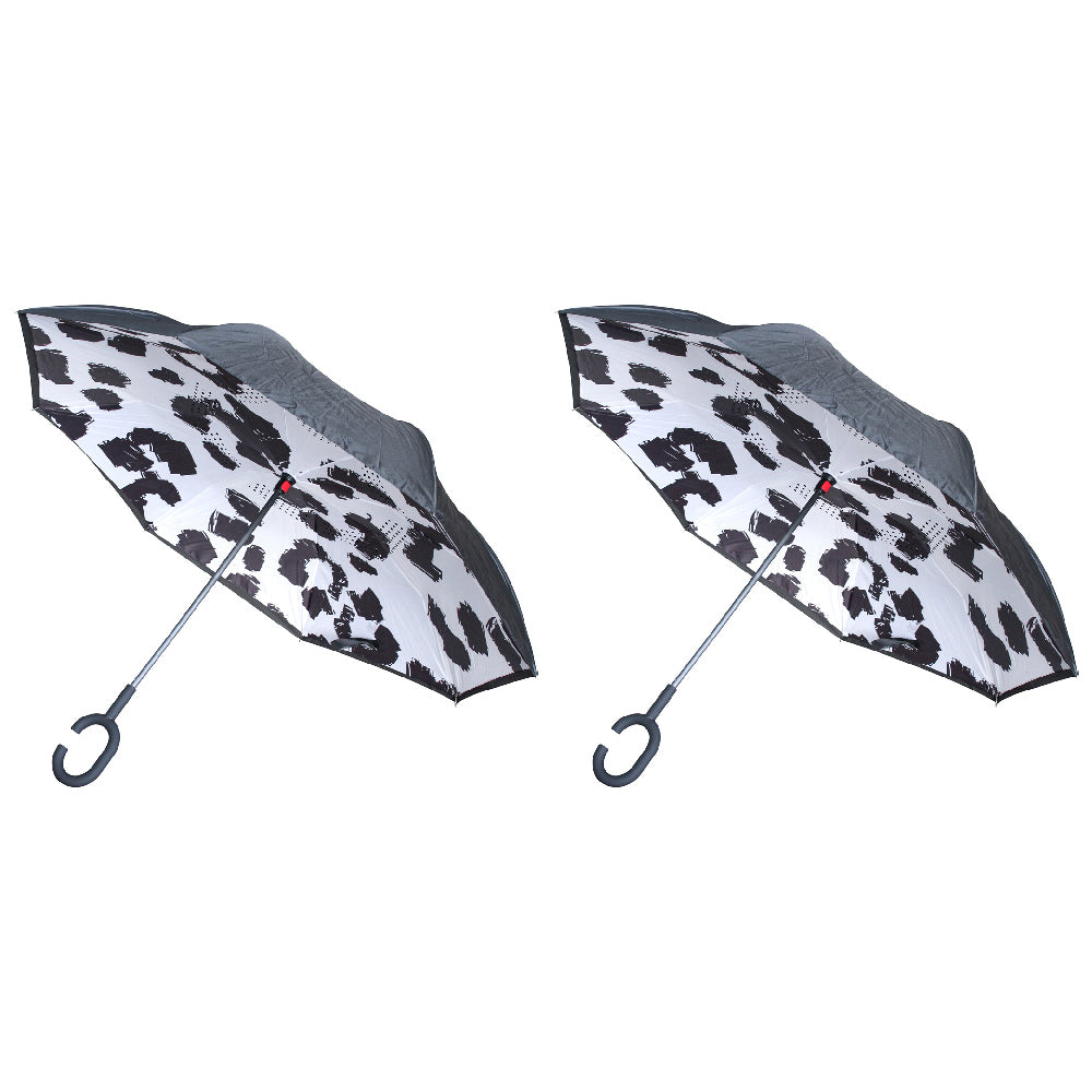 LVD Cow Print Umbrella C-Handle Sun/Rain Shade 107cm - Black/White (2 Pack)