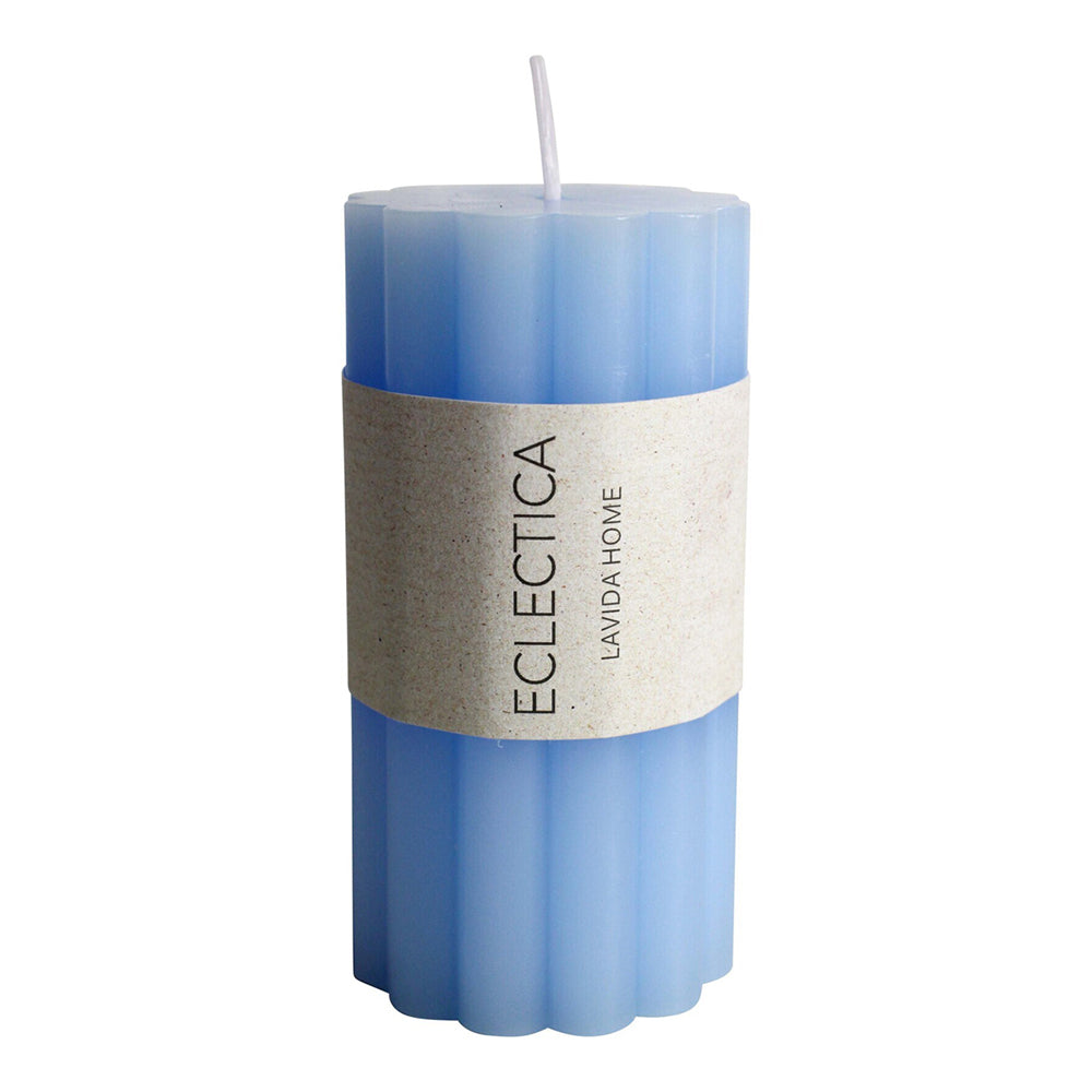 LVD Unscented Flower 12cm Wax Pillar Candle Decorative Display Tabletop Decor Blue