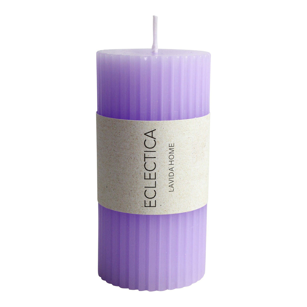 LVD Unscented Ribbed Elegant 10cm Pillar Wax Candle Display Tabletop Decor Grape