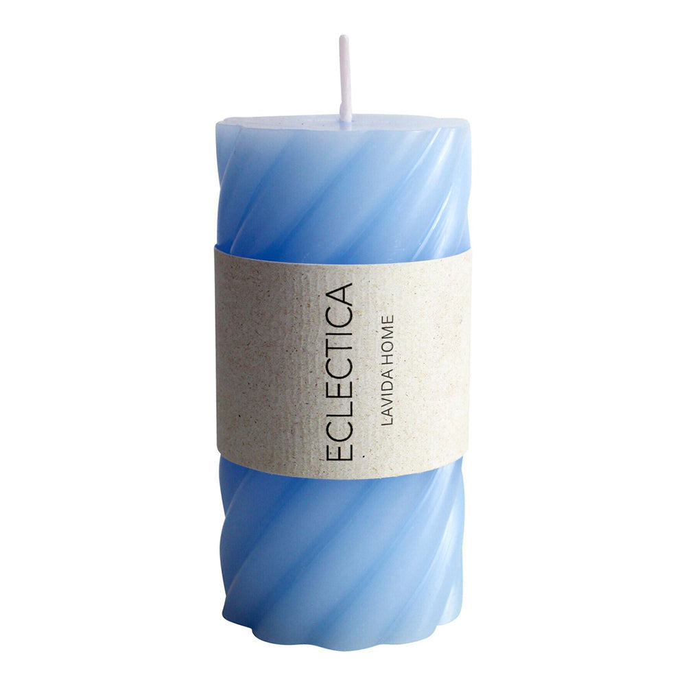 LVD Unscented 10cm Wax Twirl Pillar Candle Decor Tabletop Decorative Display Blue