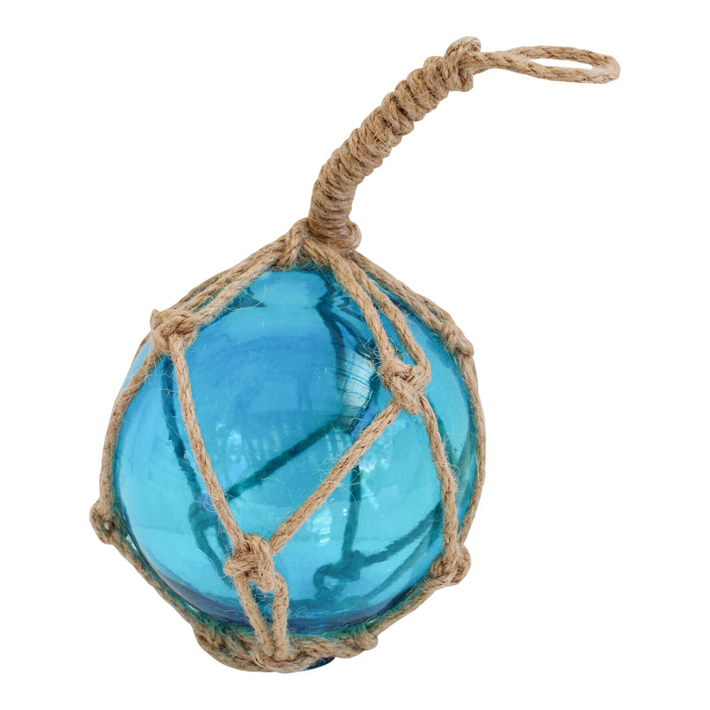 LVD Glass Round Ball Sphere w Jute Rope Hanging Home Room Decor Azure — 12cm Small