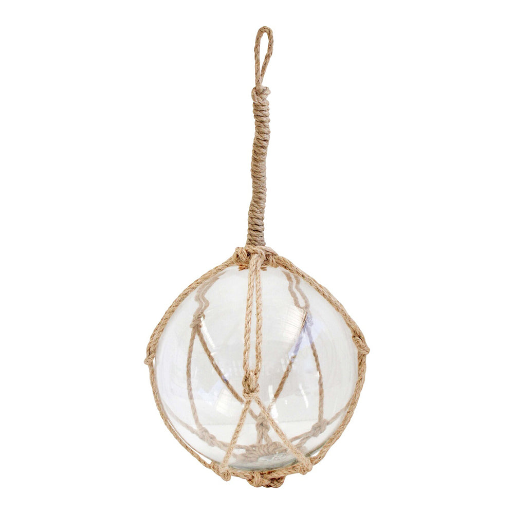 LVD Glass Round 20cm Ball Sphere w/ Jute Rope Hanging Home Room Decor Large Clear