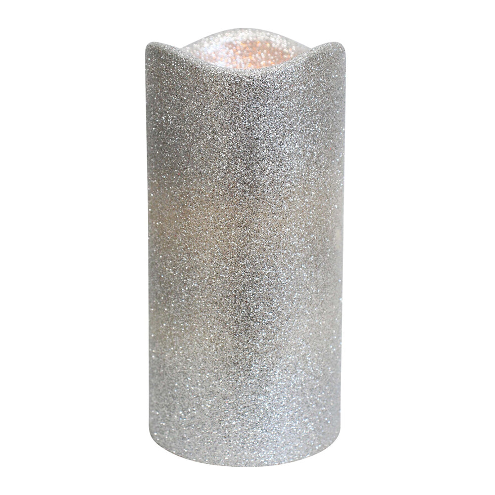 LVD Flameless Lustre 15cm Plastic Wax Pillar Candle Large Home Tabletop Decor Silver