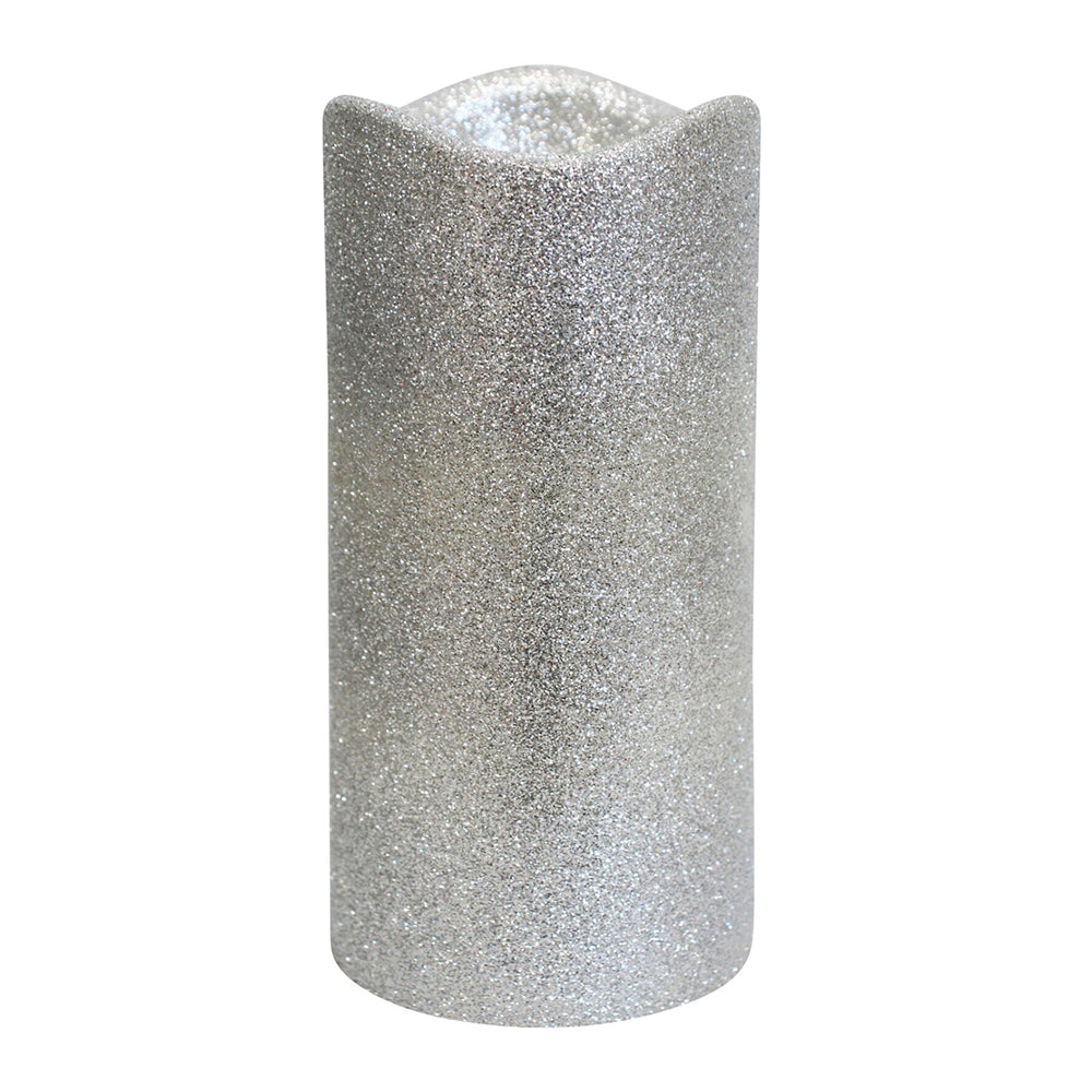 LVD Flameless Lustre 15cm Plastic Wax Pillar Candle Large Home Tabletop Decor Silver — image 2