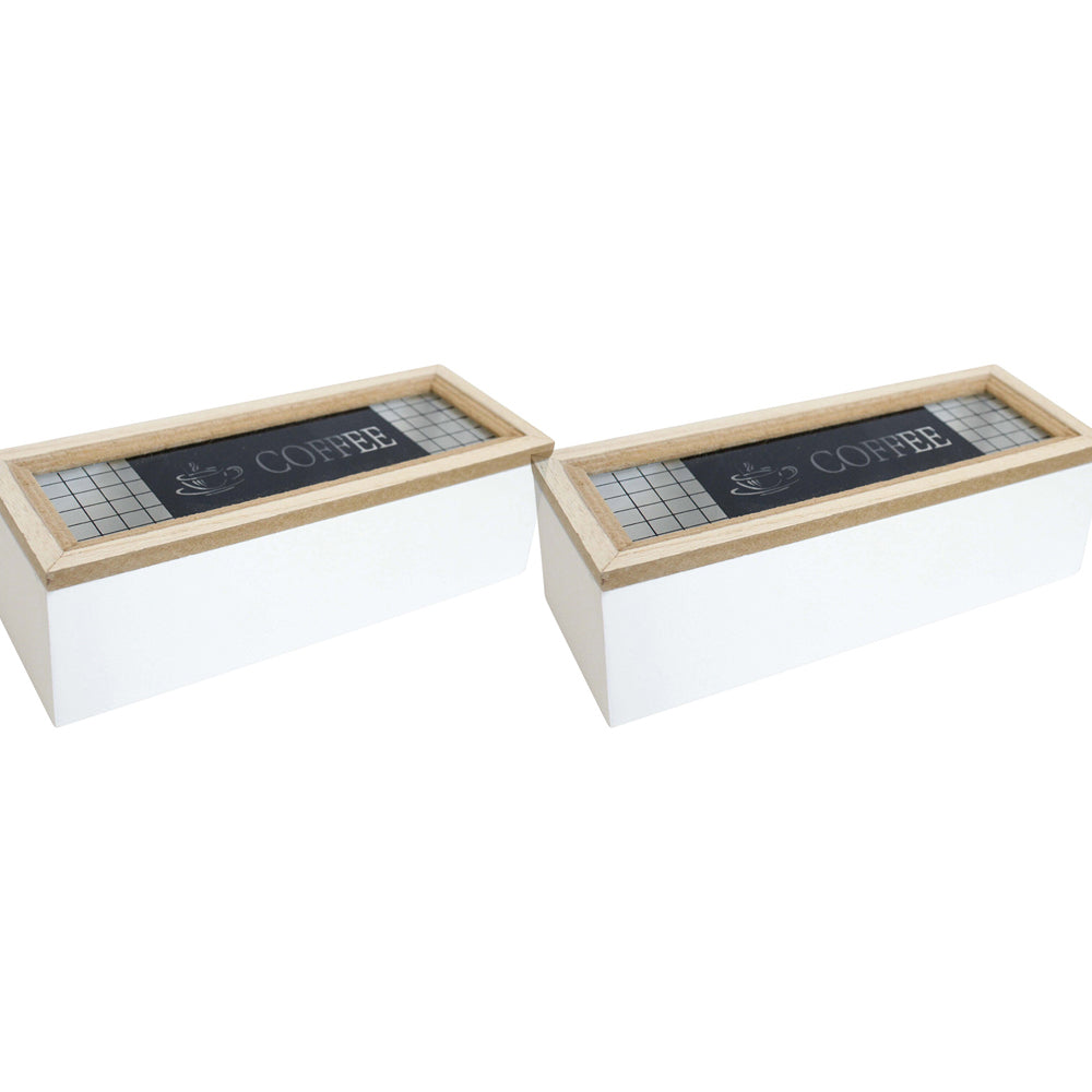LVD MDF/Glass 24cm Coffee Box Kitchen Decorative Organiser Small White/Natural (2 Pack)