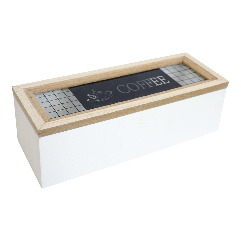 LVD MDF/Glass 24cm Coffee Box Home/Kitchen Decorative Organiser Small White/Natural