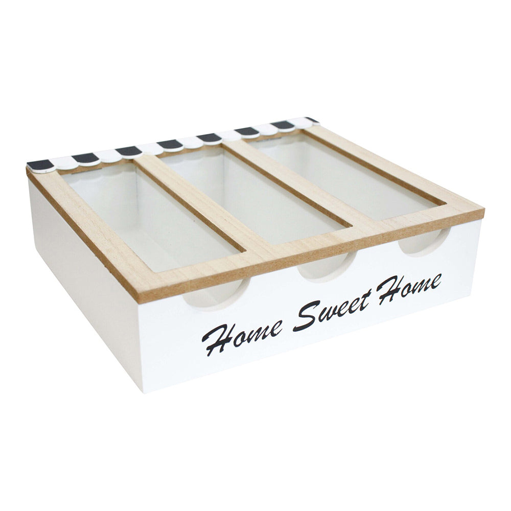 LVD MDF/Glass 26cm Triple Cutlery Box Home/Kitchen Organiser Utensil Storage White