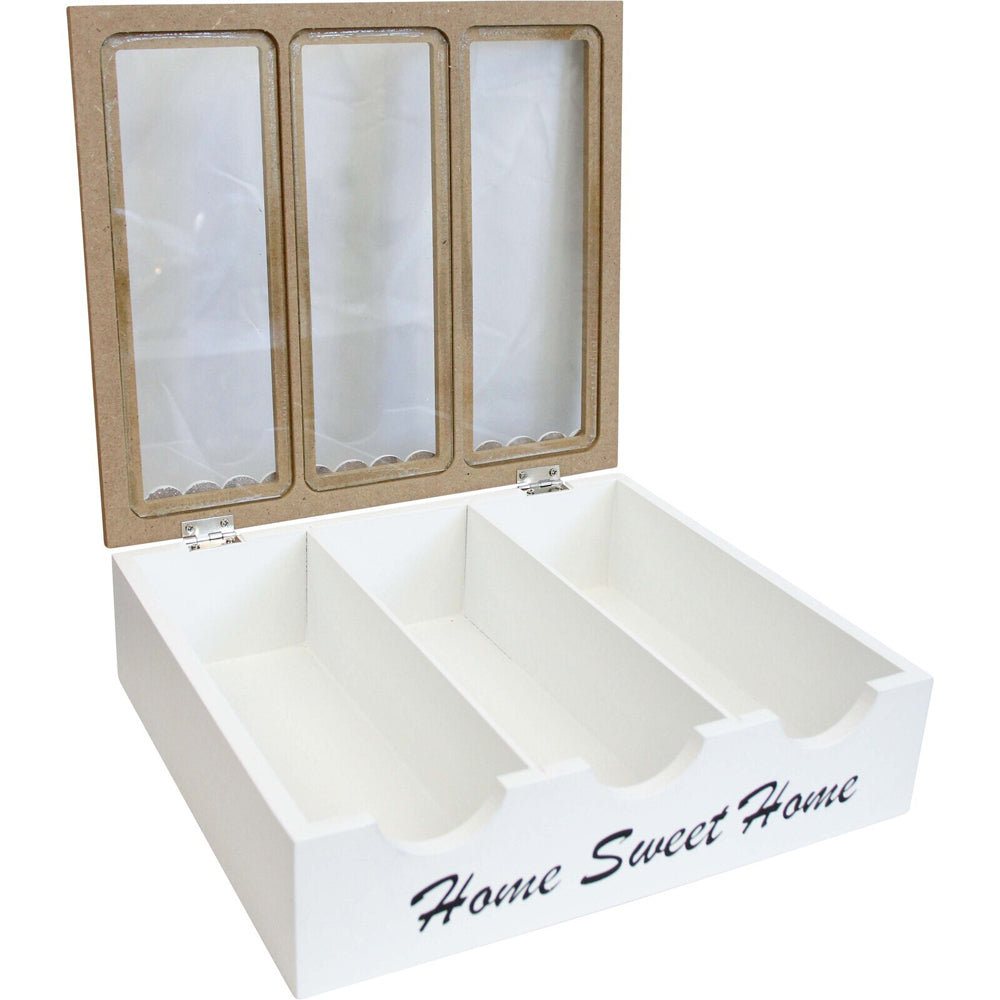 LVD MDF/Glass 26cm Triple Cutlery Box Home/Kitchen Organiser Utensil Storage White — image 2