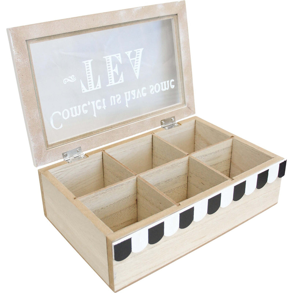LVD Cafe MDF/Glass 23cm Tea Box Kitchen Decorative Coffee/Teabags Organiser Large — image 2