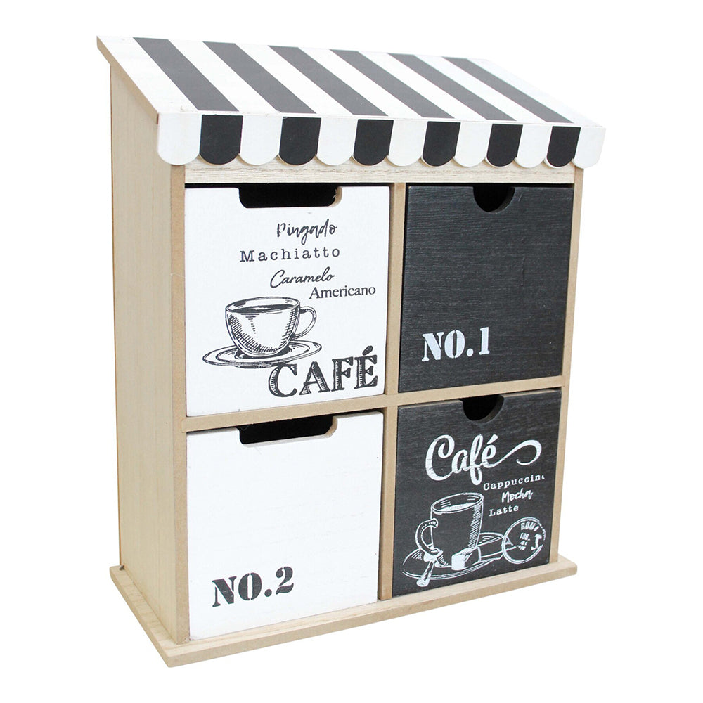 LVD Home Kitchen 28cm MDF Countertop Coffee Teabags Organiser Drawers Quad Cafe