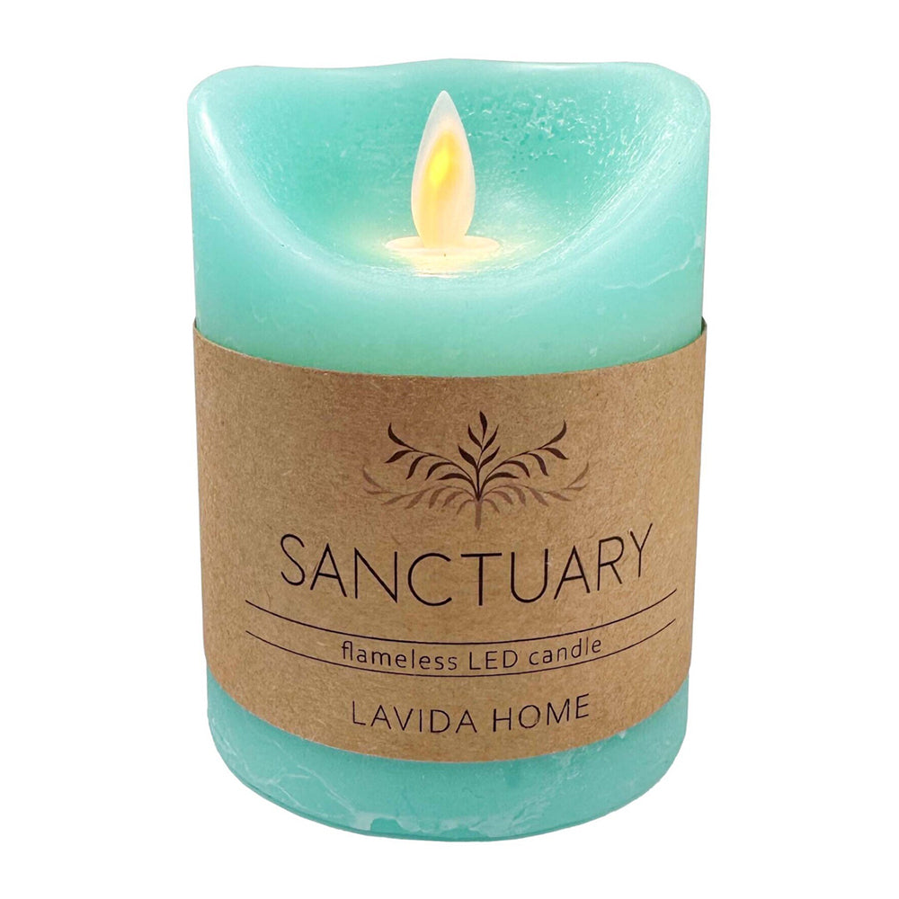 LVD Flameless Plastic Wax Pillar Candle Tabletop Home Room Decor Lagoon — 10cm Small