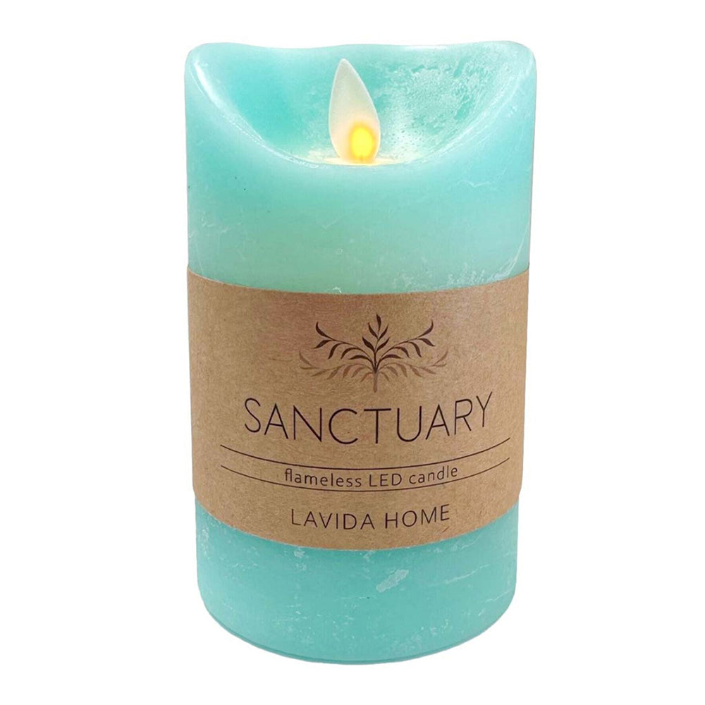 LVD Flameless Plastic Wax Pillar Candle Tabletop Home Room Decor Lagoon — 12.5cm Large