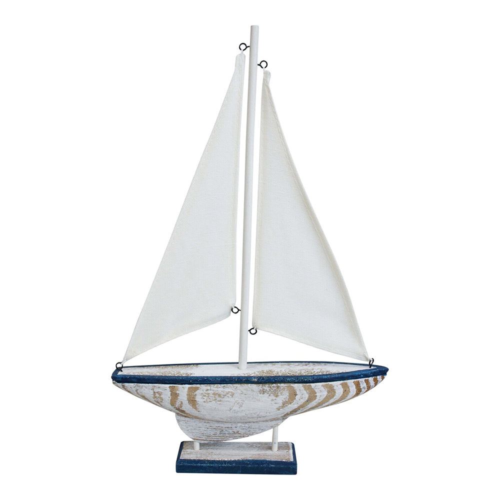 LVD MDF 37cm Sailboat Nautical Centrepiece Home Tabletop Accent Decor Medium White