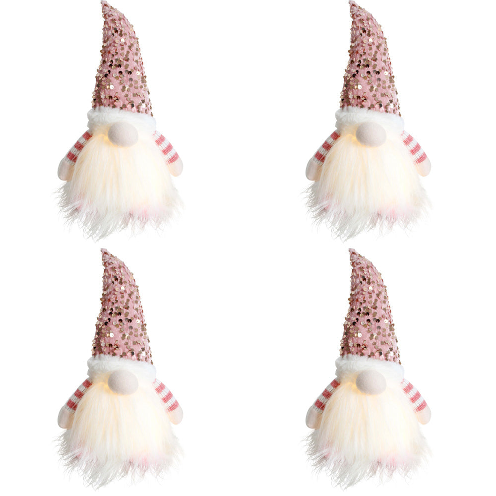 LVD 17x30cm Polyester LED Pink Gnome Home/Living Room Xmas Display Decor (4 Pack)