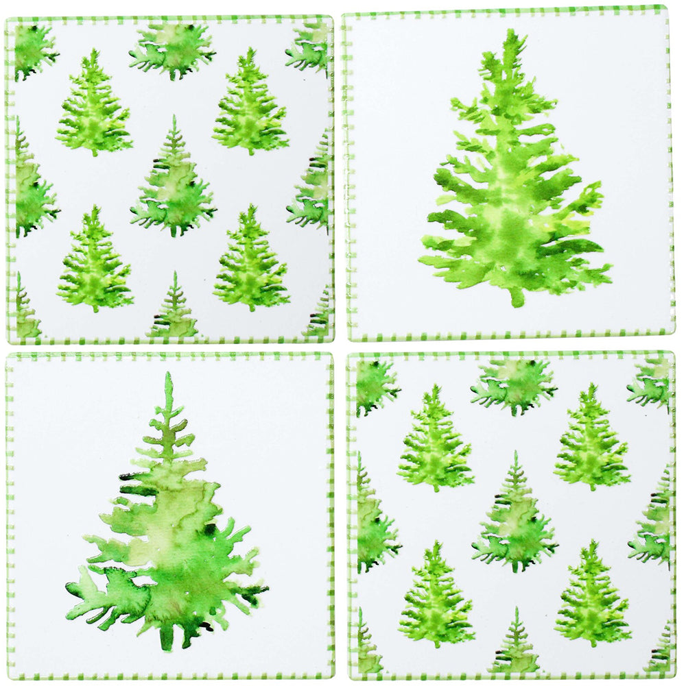 LVD Coasters Pine Trees Decorative Barware/Serveware Home Kitchen Decor (4 Pieces)