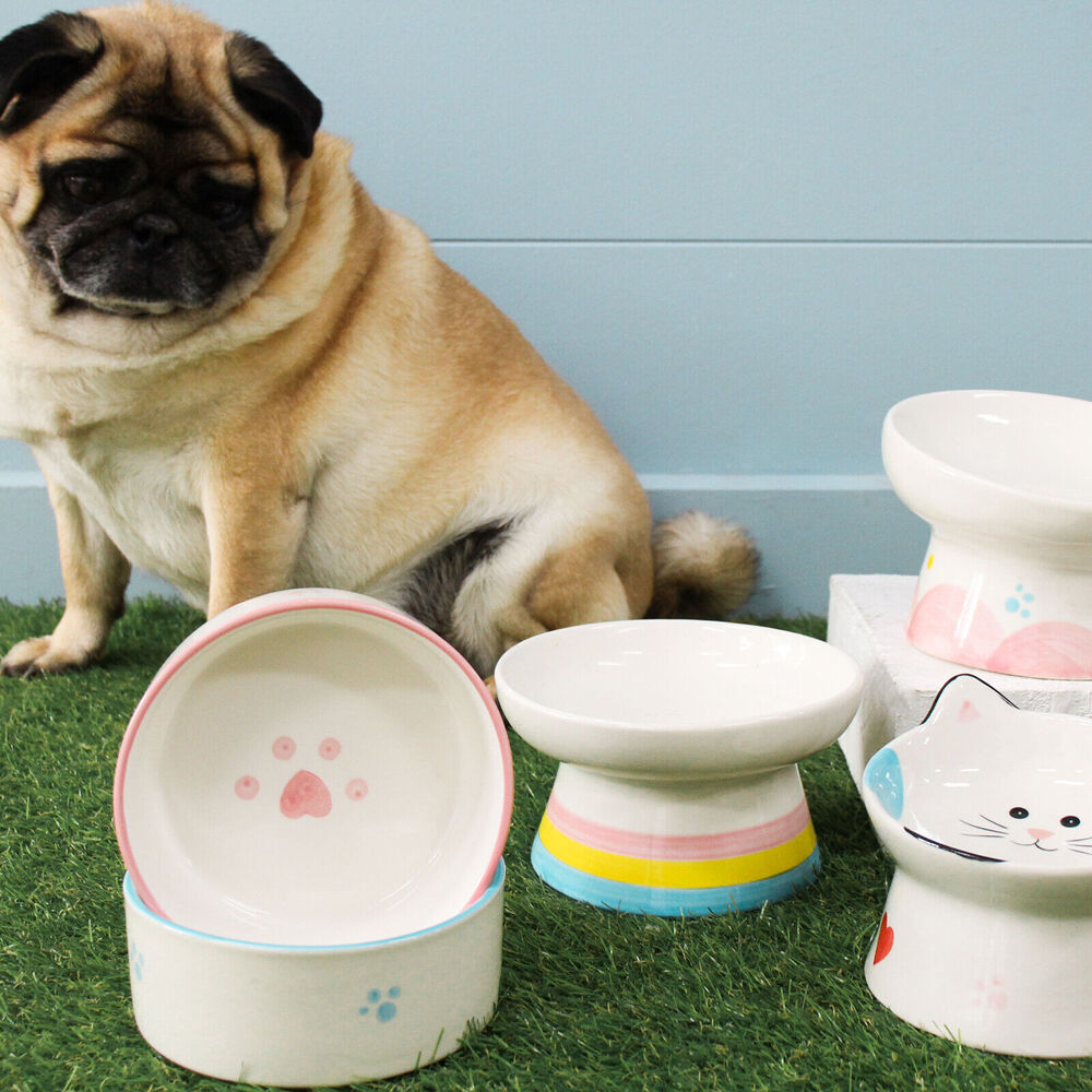 LVD Ceramic Stripes Raised Pet Feeding Bowl 8.5x15cm Multicoloured (2 Pack) — image 3
