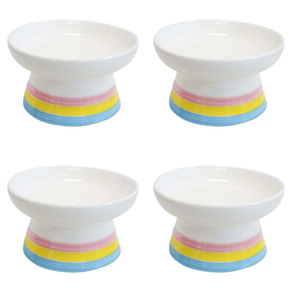 LVD Ceramic Stripes Raised Pet Feeding Bowl 8.5x15cm Multicoloured (4 Pack)