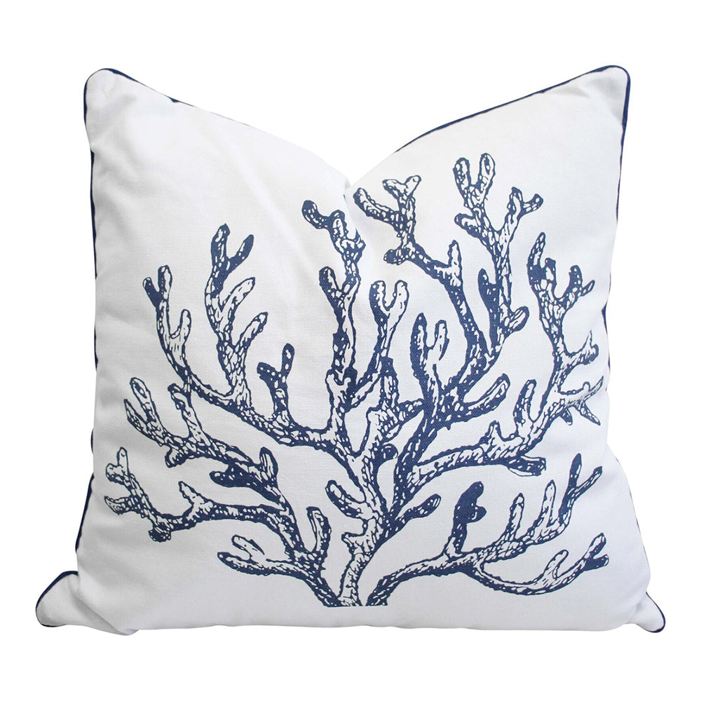 LVD Coral Fringe 45cm Cushion Throw Pillow Square Home/Room Sofa Decor White/Blue
