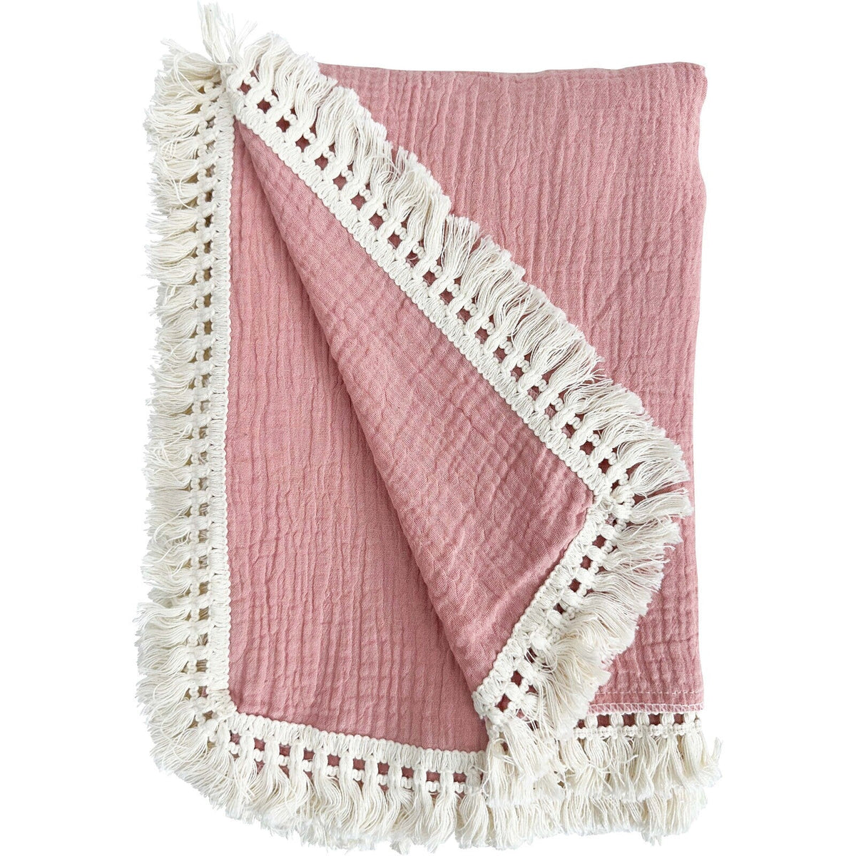 LVD 130cm Cotton Throw w/ Tassels Kids/Baby Comfort Blanket Square Petal Pink