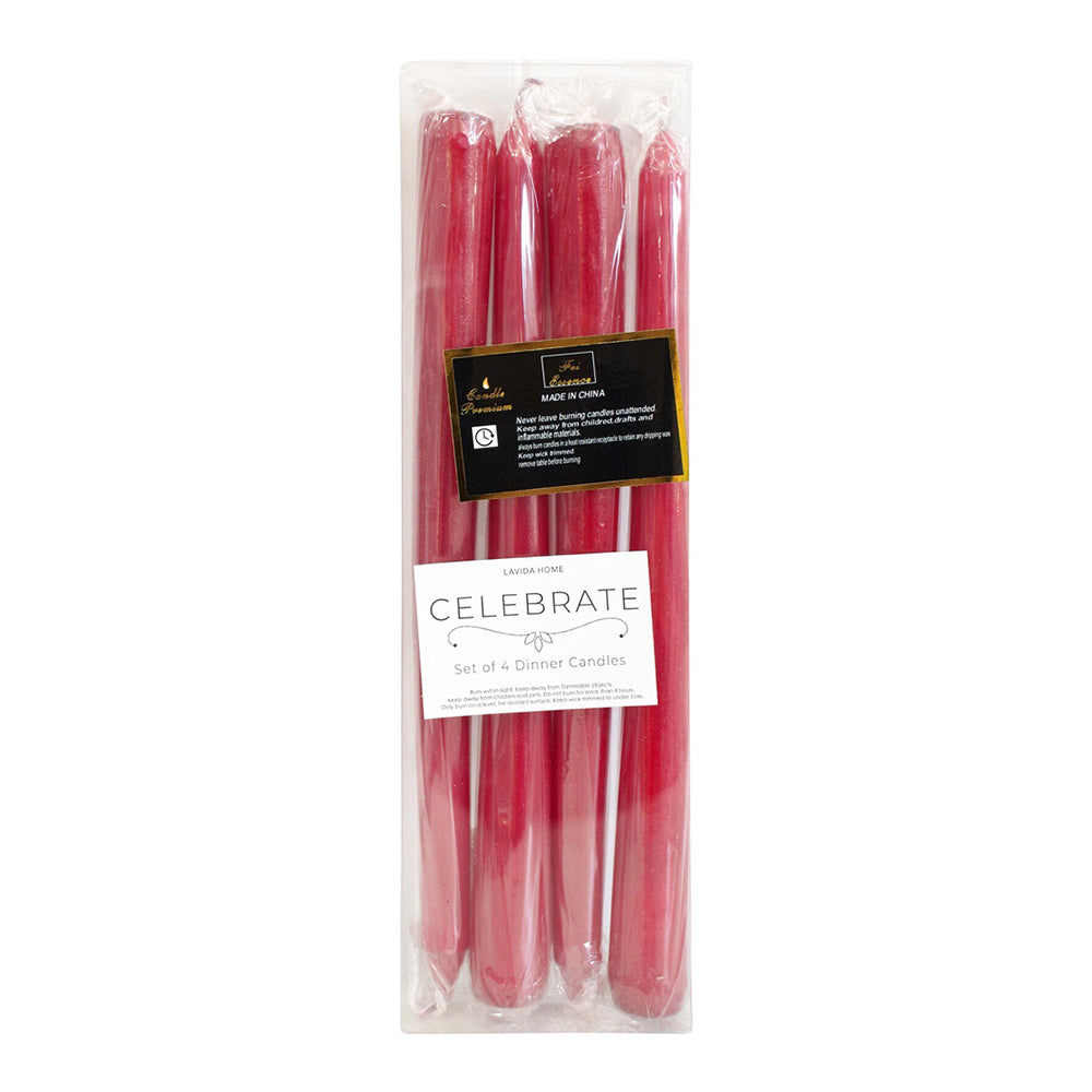 LVD Unscented 25cm Dinner Wax Taper Candle Set Tabletop/Desk Home Decor Burgundy (4 Pack)