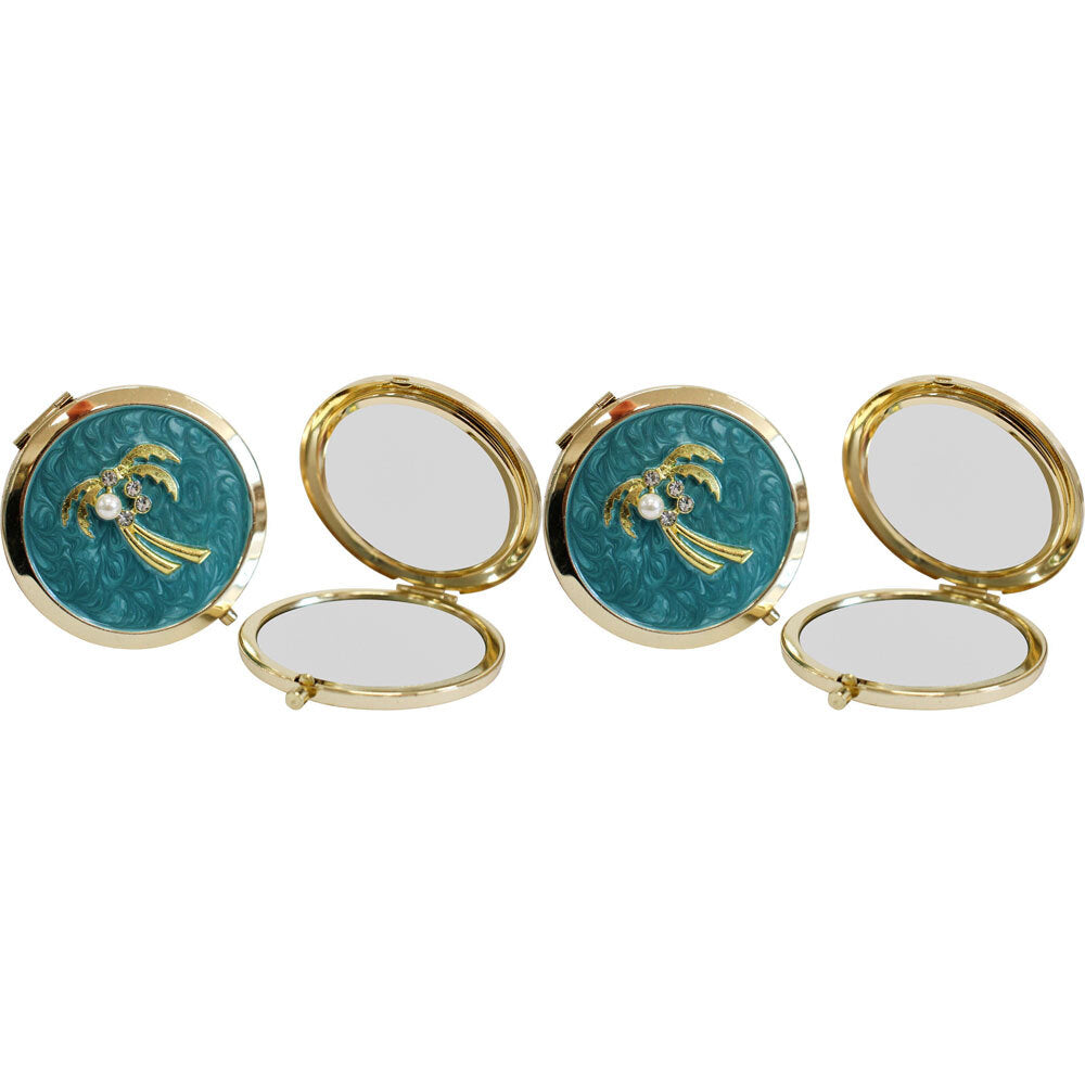 LVD Azure Palm Metal/Enamel/Glass 7cm Makeup Mirror Folding Cosmetic Round (2 Pack)