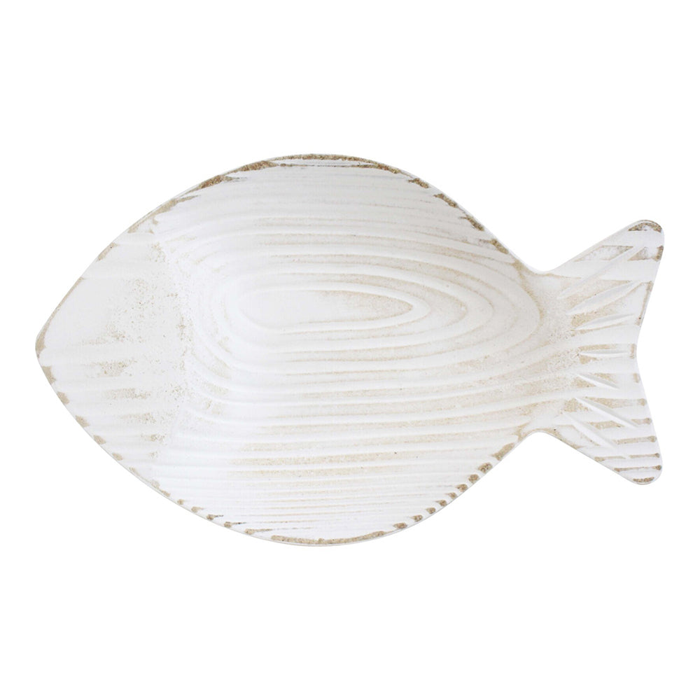 LVD MDF 24cm Fish Bowl Home/Kitchen Decorative Plate/Trinket Large Rustic White