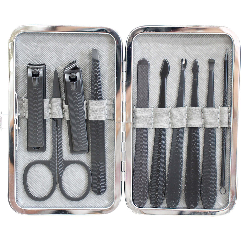 LVD Metal/Plastic 12.5cm Manicure Nail File/Clipper/Cuticle Kit Grey/Black (11 Pieces)