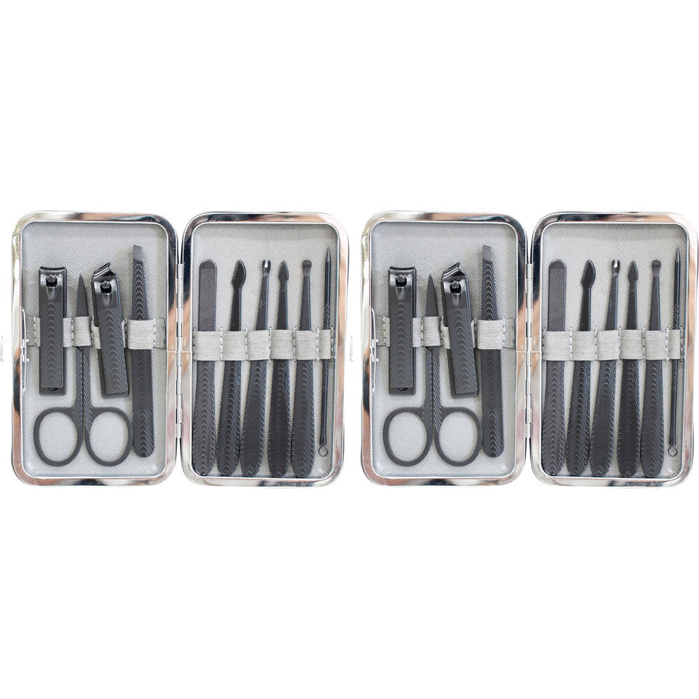 LVD 11pc LVD Metal/Plastic 12.5cm Manicure Nail Clipper/Cuticle Kit Grey/Black (2 Pack)