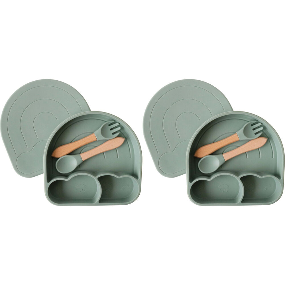 LVD 3pc LVD Arch Silicone Baby Feeding Bowl and Cutlery Set 18x17.5xcm Sage Green (2 Pack)