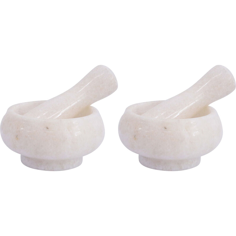 LVD Small Marble Mortar & Pestle Kitchen Grinding Bowl 8.5x5cm Soft White (2 Pack)
