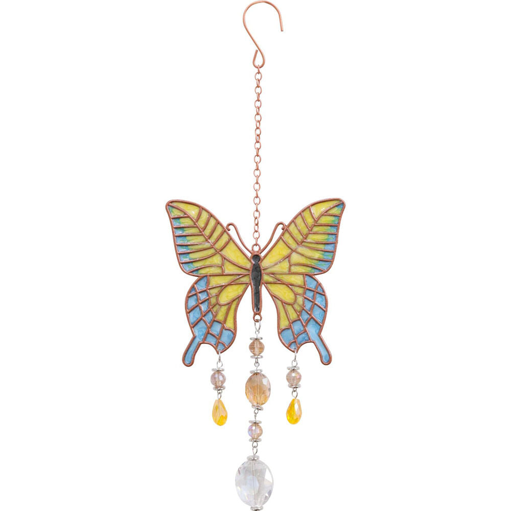 LVD 30cm Yellow/Blue Glass/Metal Butterfly Outdoor Hanging Suncatcher