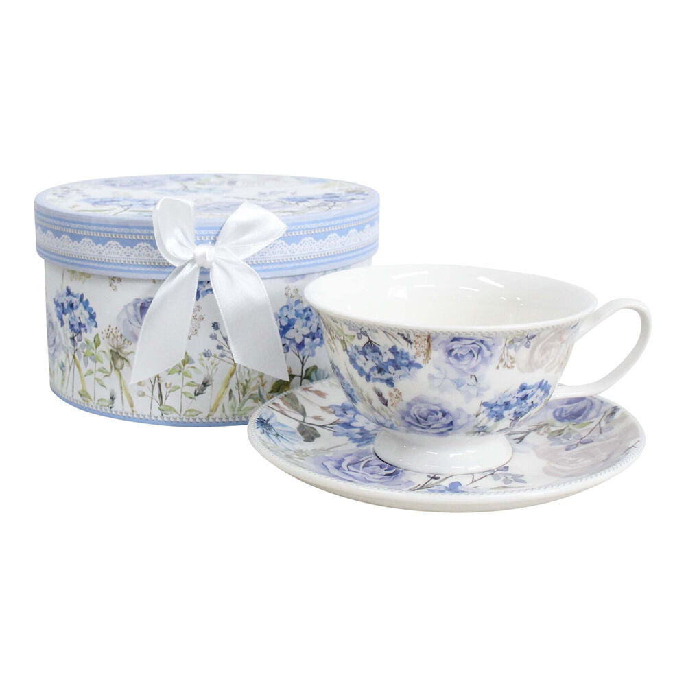 LVD Hydrangea Ceramic Tea Cup & Saucer Teatime Home/Kitchen Drinkware Set (2 Pieces)