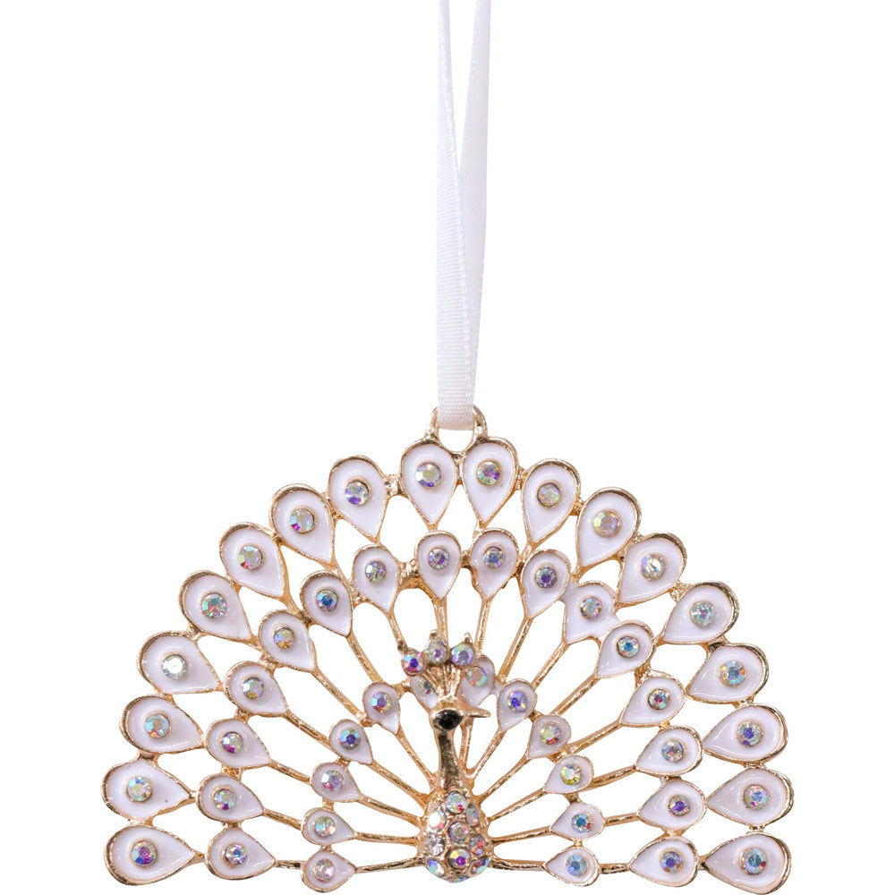 LVD Metal Peacock Ornament Hanging Home/Office Display Decor 7x5cm White