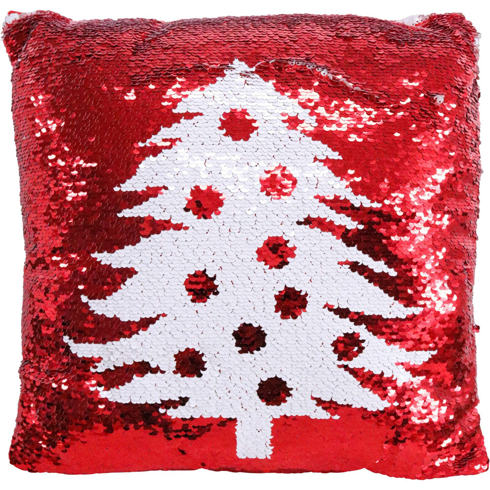 LVD Sequin Tree Pillow Cushion Home/Living Room Christmas Decor 40x40cm Red (2 Pack) — image 2