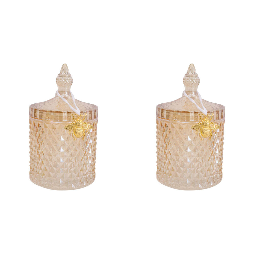 LVD Glass Cruz Trinket Box Storage Home Tabletop Decor Round 18.5cm Amber (2 Pack)
