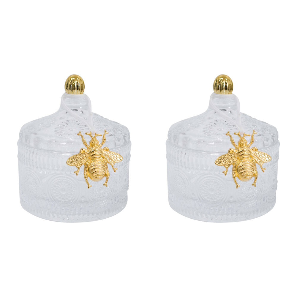LVD Glass Chloe Trinket Box Storage Home Tabletop Decor Round 10cm Clear (2 Pack)
