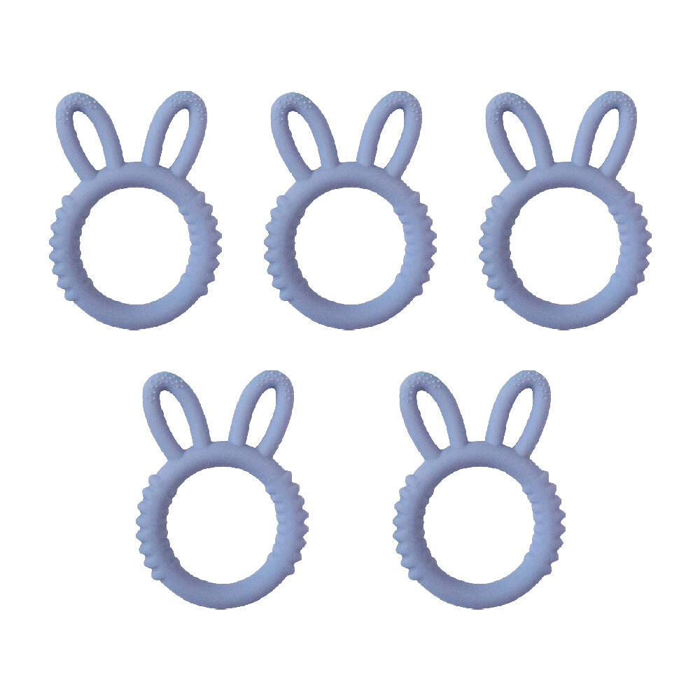 LVD Silicone Baby Teether Toy Toddler Chew Soothe Bunny Ring 10cm Assorted (5 Pack)