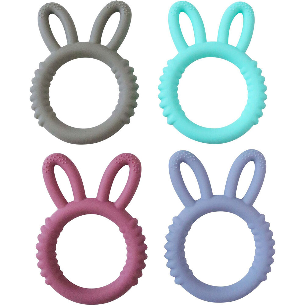 LVD Silicone Baby Teether Toy Toddler Chew Soothe Bunny Ring 10cm Assorted (5 Pack) — image 3