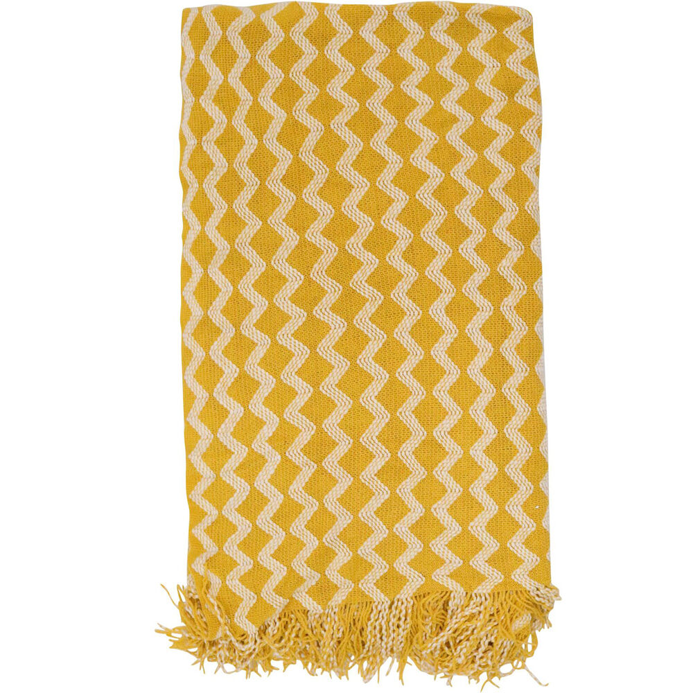 LVD 160x140cm Yellow Shell Stone Woven Decorative Zig-Zag Throw Blanket
