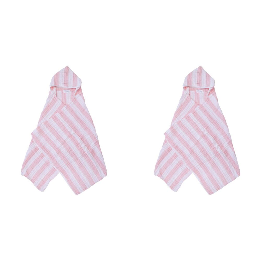 LVD Striped Cotton Hooded Swaddle Soft/Gentle Baby Wrap 127x66cm Pink/White (2 Pack)