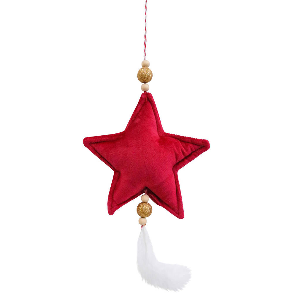 LVD Hanging Star Wine Velvet Christmas Tree Ornament Festive Decor 14cm Red (4 Pack) — image 2