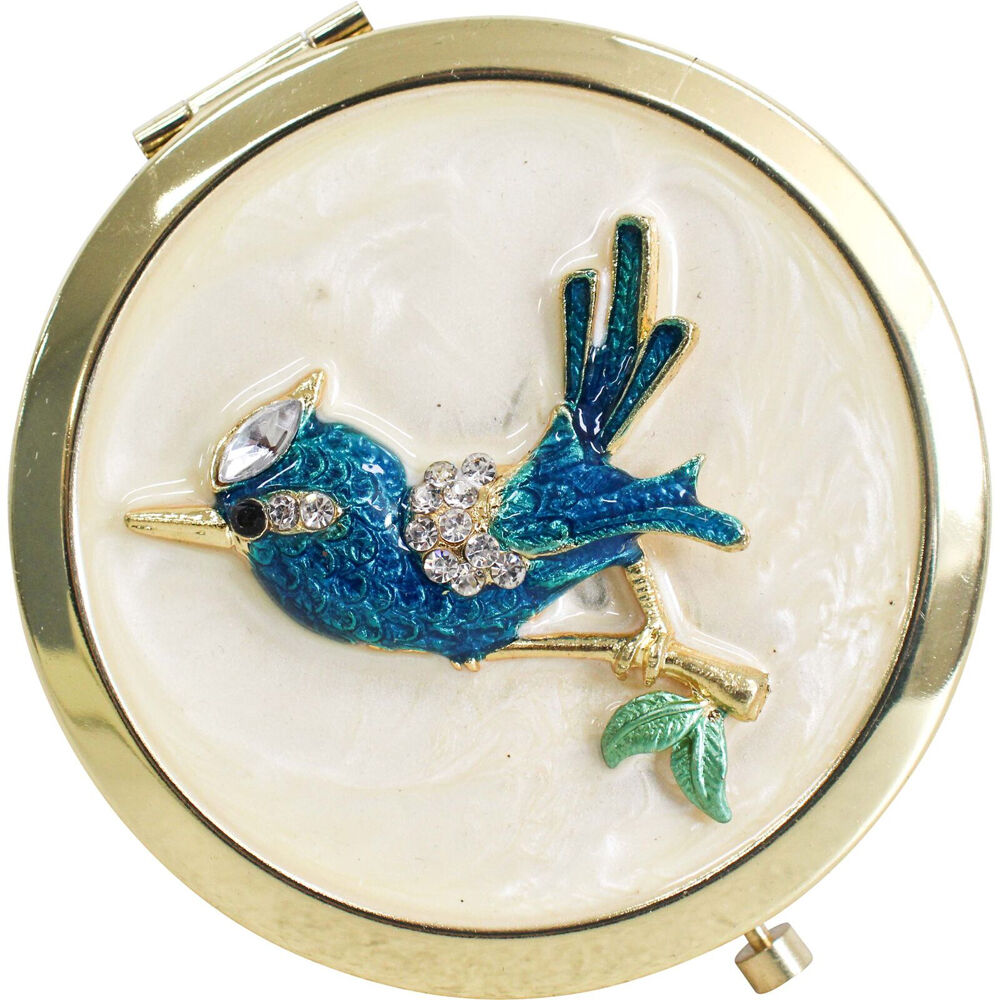 LVD Metal/Enamel Compact Makeup Mirror Pocket Womens Accessory 7cm Bird